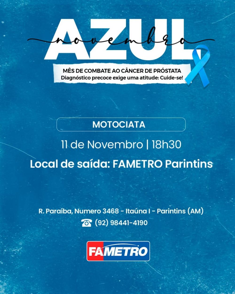 Fametro prepara motociata em alusão a campanha Novembro Azul em Parintins