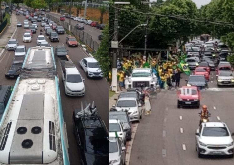 Bolsonaristas protestam em avenida de Manaus e trânsito fica caótico