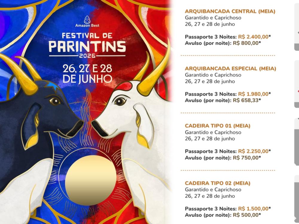 Ingressos para o Festival de Parintins 2026 estarão à venda a partir de 7 de novembro